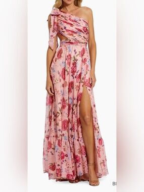 Mac Duggal Ieena One-Shoulder Floral Chiffon Gown NWT Size 2
